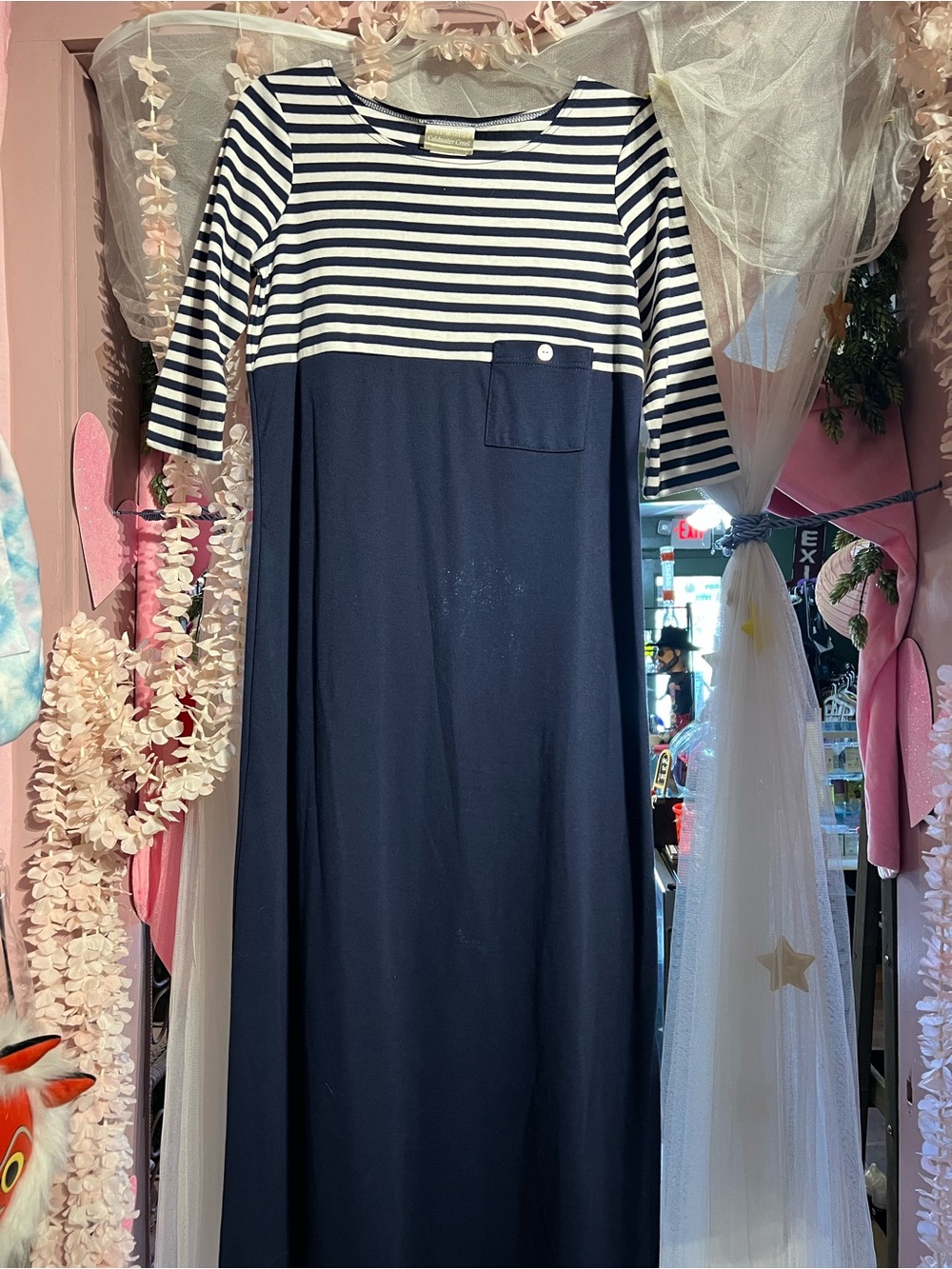 Coldwater Creek Navy & White Striped Bodice Maxi Dress Size SP